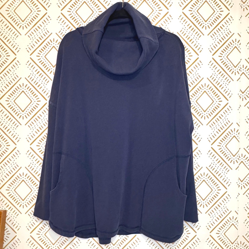 Maggie Organics Oversized Cowl Neck Sweatshirt OS Pockets Lagenlook Lounge Basic